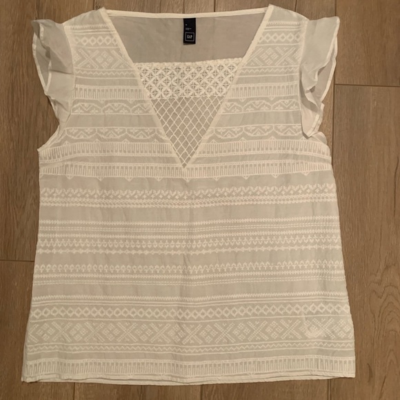 GAP semi sheer white cross-stitch design blouse - Picture 1 of 6